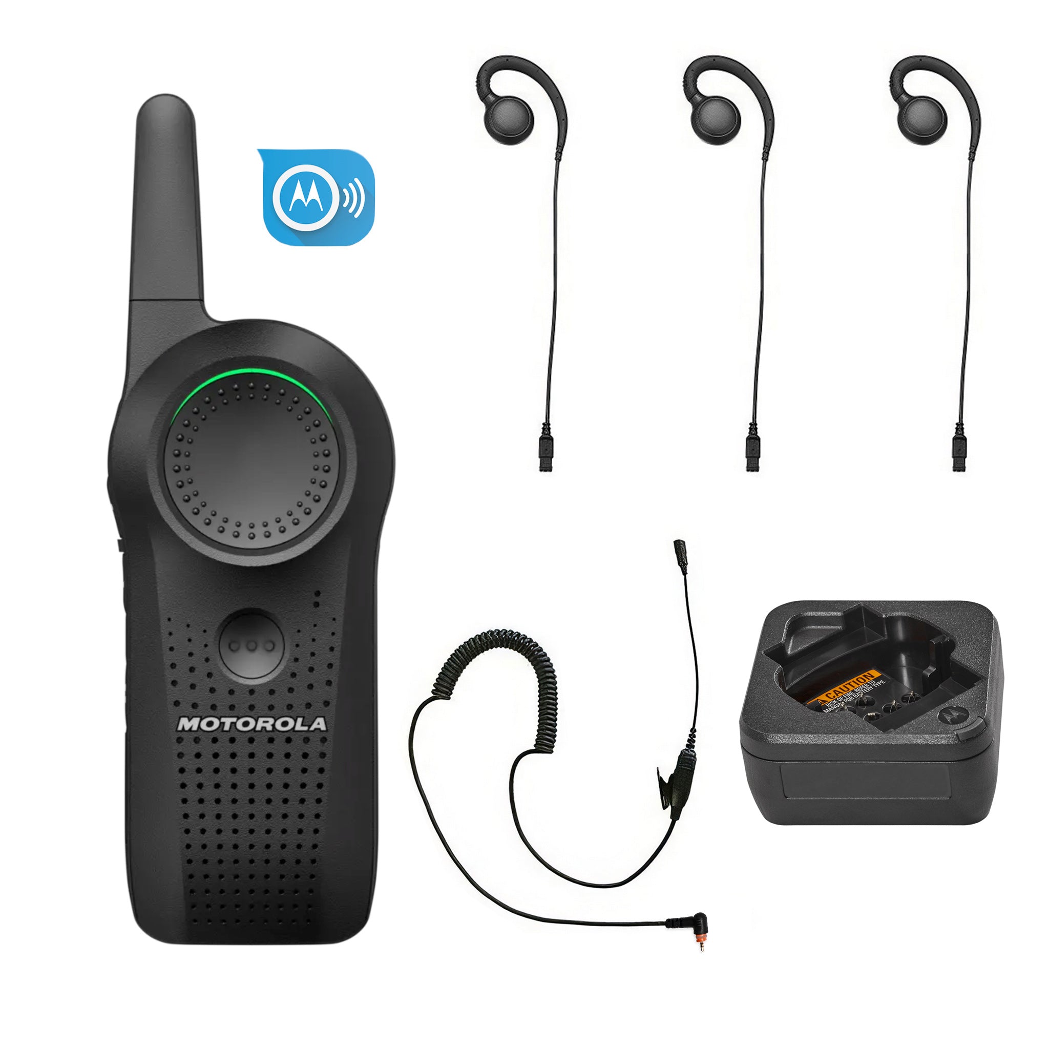 Motorola Curve three-piece earpiece set with single unit charger and subscription.