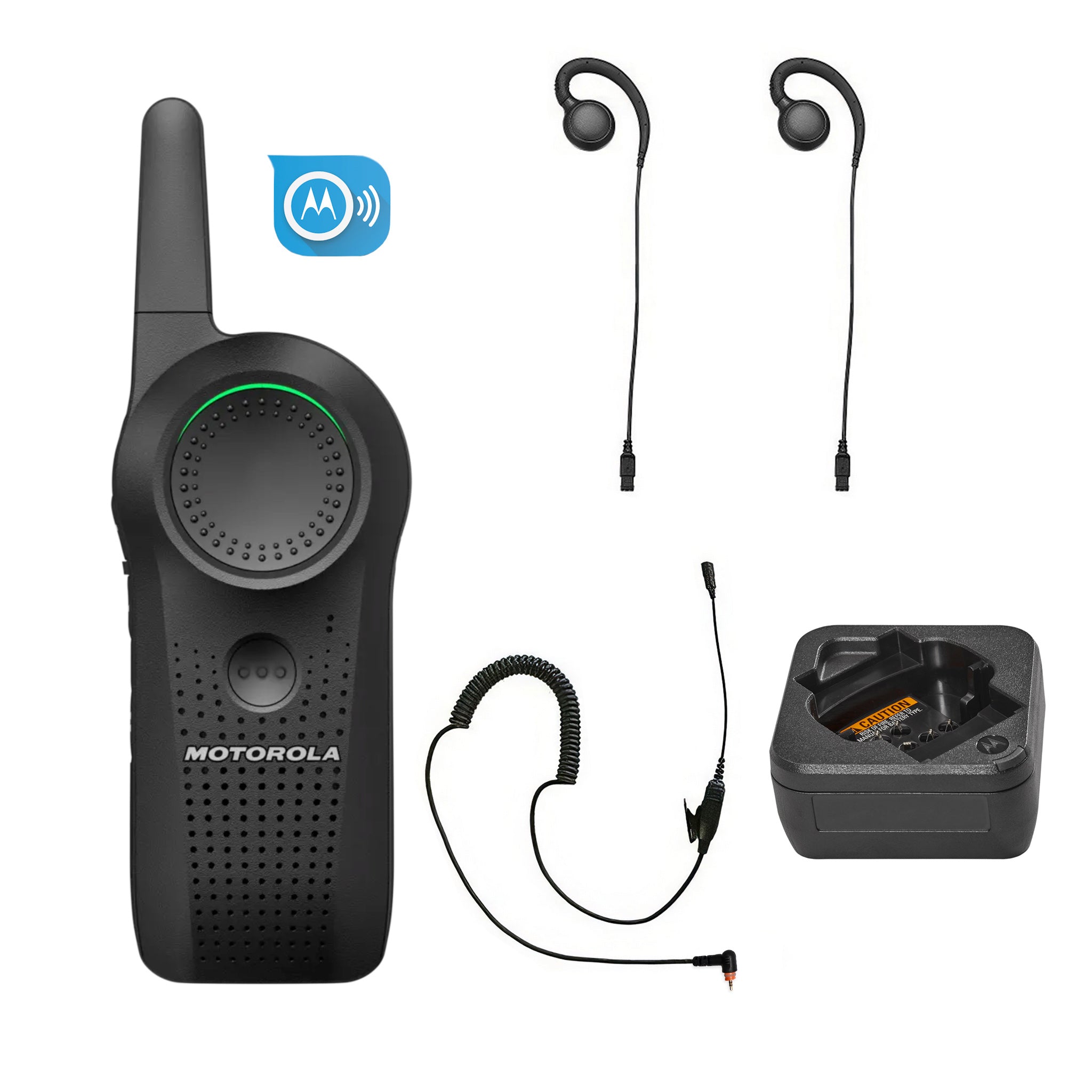 Motorola Curve two-piece earpiece set with single unit charger and subscription.