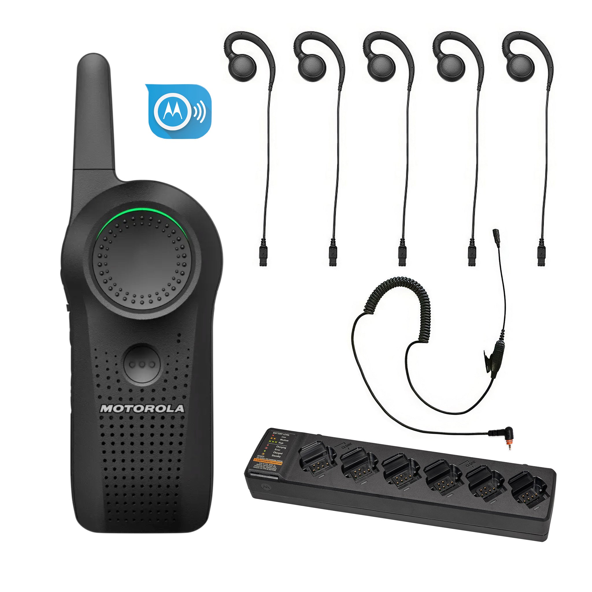 Motorola Curve five-piece earpiece set with multi unit charger and subscription.