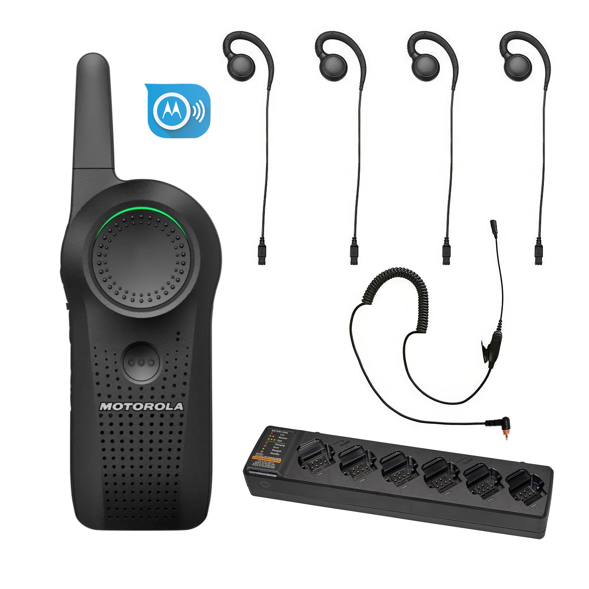 Motorola Curve four-piece earpiece set with multi unit charger and subscription.