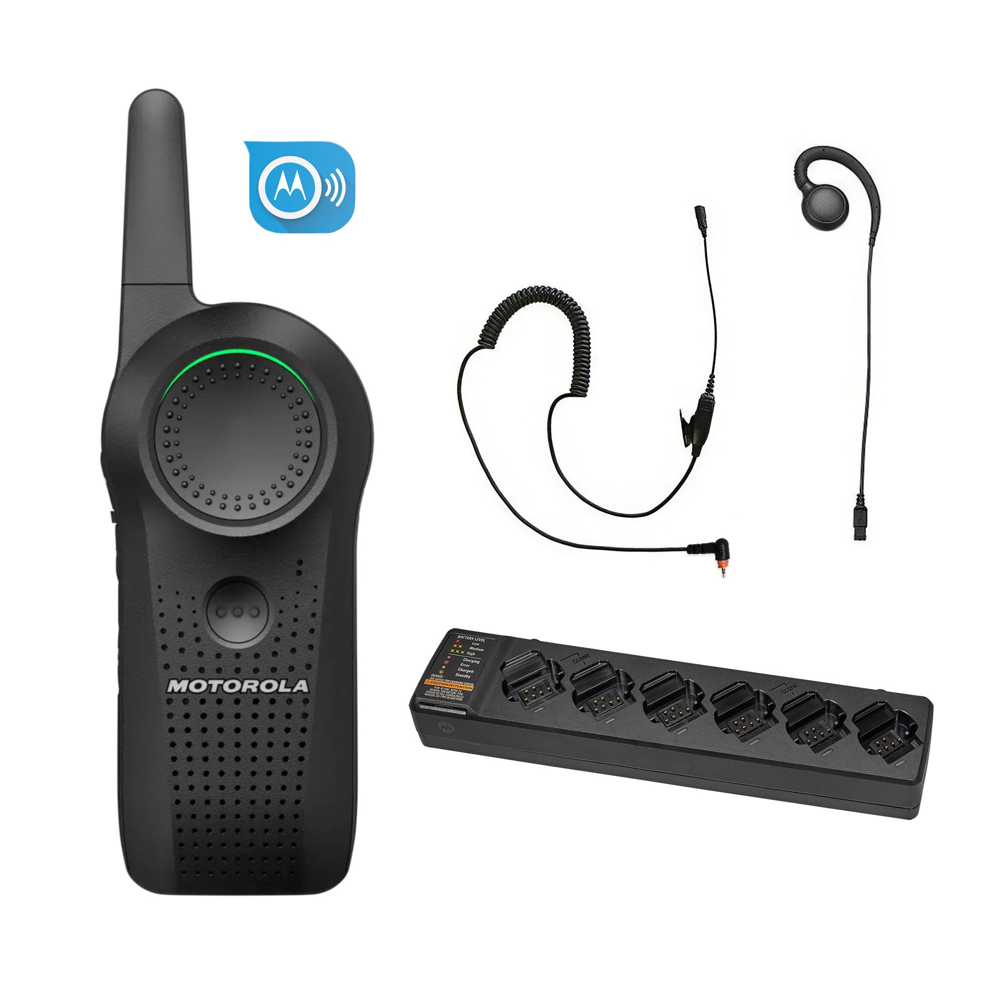 Motorola Curve one-piece earpiece set with multi unit charger and subscription.