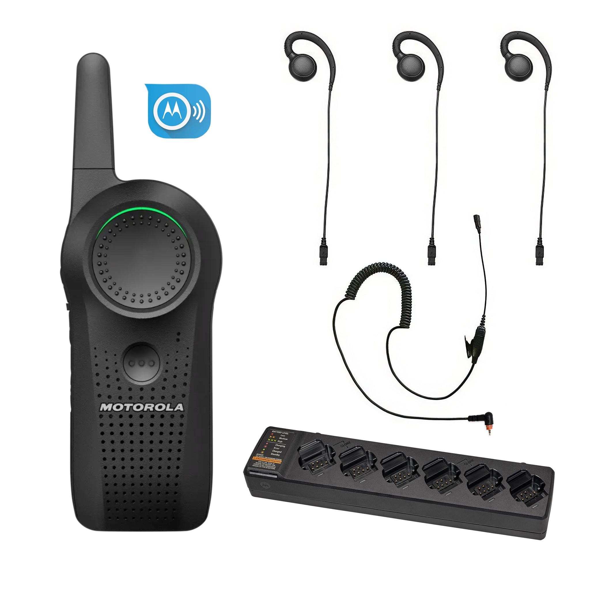 Motorola Curve three-piece earpiece set with multi unit charger and subscription.