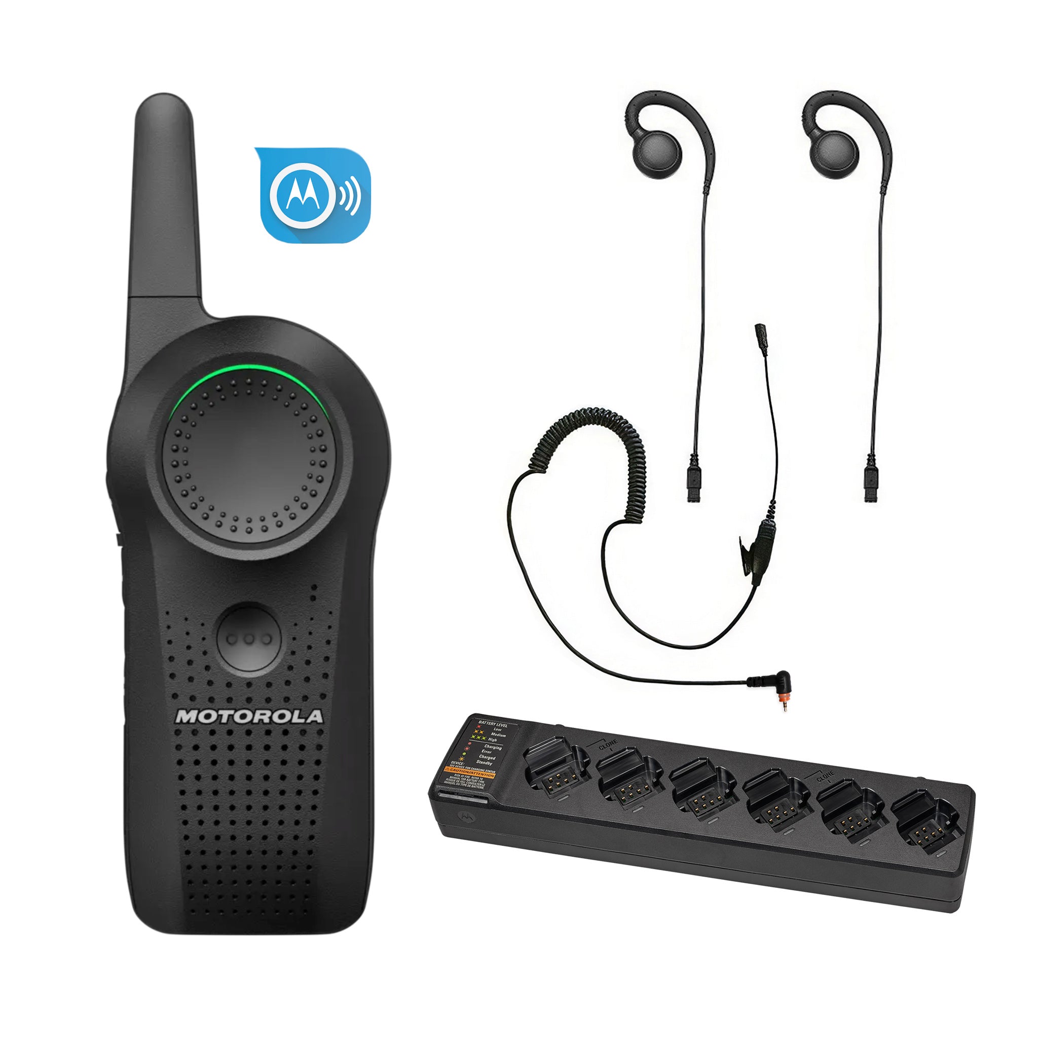 Motorola Curve two-piece earpiece set with multi unit charger and subscription.